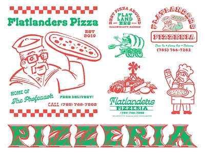 The Professor badge branding design food illustration lettering linework logo packaging pizza restaurant t shirt type