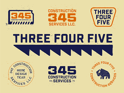345 Construction badge brand identity branding builder construction design illustration lettering linework logo type vector