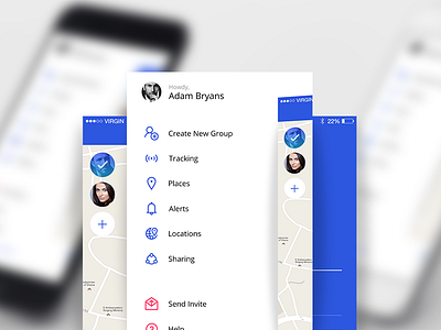 Side Menu - Tracking iOS app design design gps ios location minimal mobile tracking ui ux menu