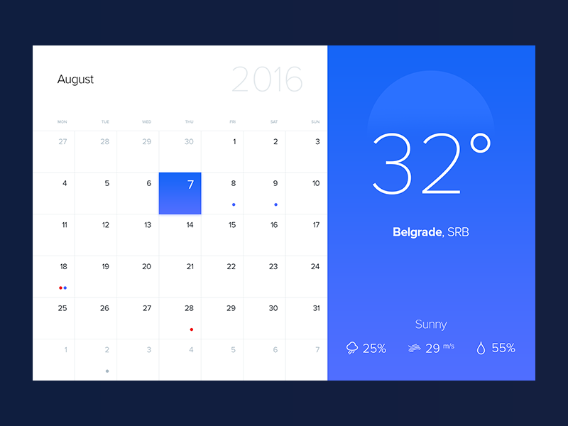 Calendar / Weather Web App by Luka Cvetinovic 👻 on Dribbble