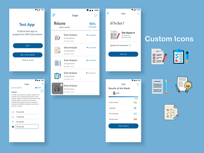 Test App design exam examination home screen icons design illustration mock test app ui ux vector