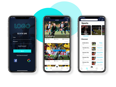 Sports App app design event app home screen login screen sports app ui ux