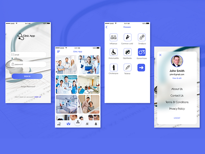 Clinic App clinic design doctor home screen icons design login screen logo typography ui ux