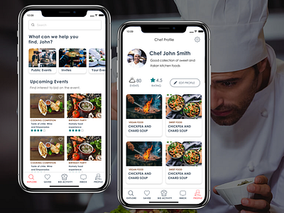 Cooking event for chef app chef cook cooking cooking app custom icons design event food home screen login screen typography ui ux