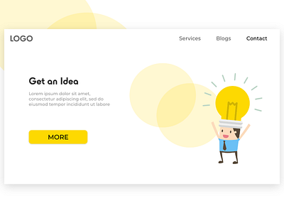 Get an Idea Landing Page adobe xd app promotion bright employee get an idea illustration yellow bulb