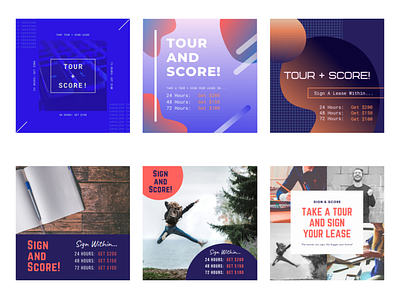 CC: Sign + Score Special (Ideas 02-07) apartments canva graphicdesign instagram instagram post leasing marketing student housing