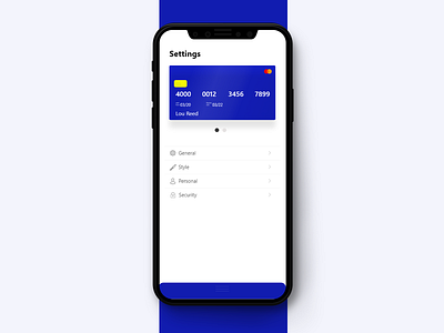 Credit card App Settings #dailyUi app creditcard dailyui design minimal ui ux