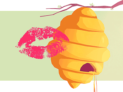 Kissing The Beehive bee beehive branch decision honey illustration lips tree