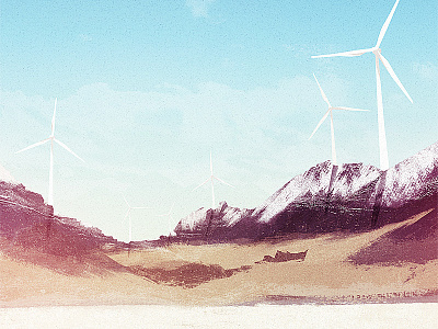 Windmills cd artwork grass illustration mountains music snow texture