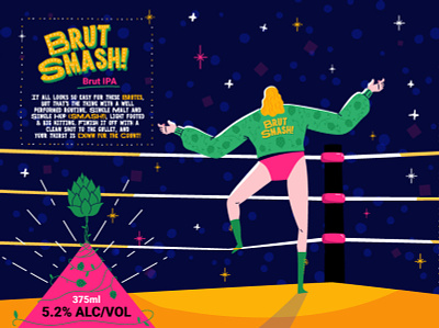 Brut Smash IPA beer can character design fight hop illustration ipa label design man wrestling