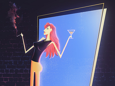Red cocktail hair illustration nightclub red sexy smoke woman