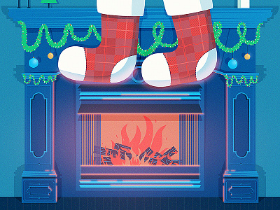 Stockings christmas fire fireplace glow illustration
