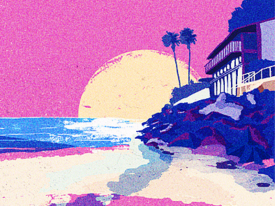 The Beach beach house illustraiton ocean palm sand sun tree water