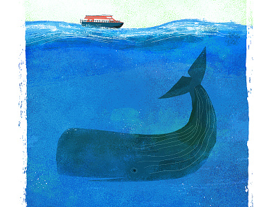 Whale Watching boat illustration ocean texture water whale