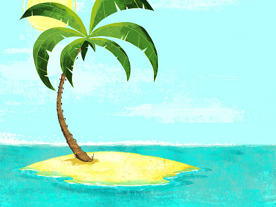 Palm illustration island palm tree sand stranded sun water