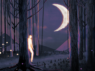 Returned ghost hills illustration moon orbs woods