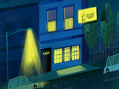 Meet me in the tavern building car city illustration invite light tree