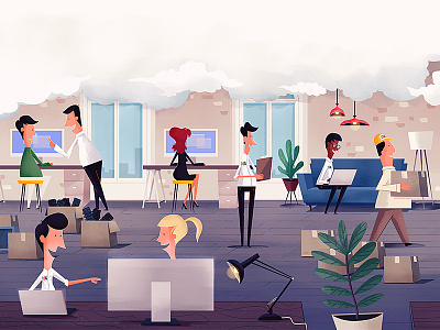 The Cloud cloud computing design female illustration male office studio workers