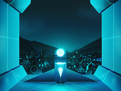 Enigma city future illustration neon scifi tron