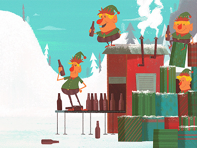North Pole Brewing beer character elf hangover illustration landscape machine snow xmas