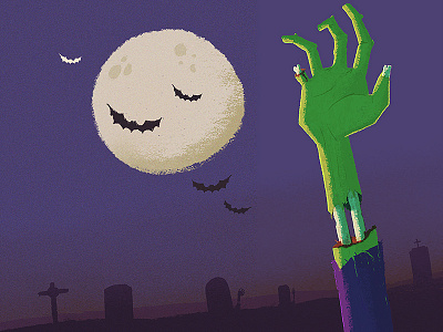 Brainnnzzzz bats death graves halloween illustration moon zombie