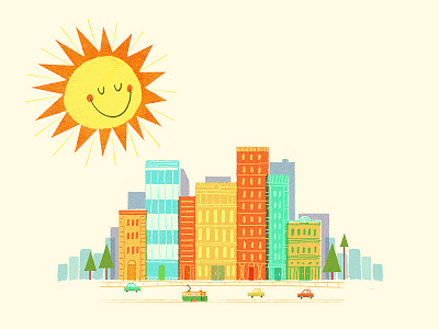 Sunny CIty buildings car city illustration melbourne sun tram tree