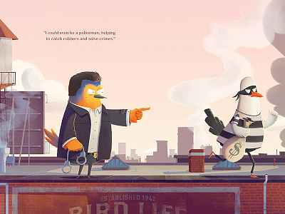 What Will I Be... Policeman? bird cab character illustration new york robert de niro robin rooftop seagull