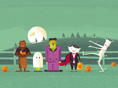 Halloween2 dracula frankenstein ghost halloween illustration mummy wolfman