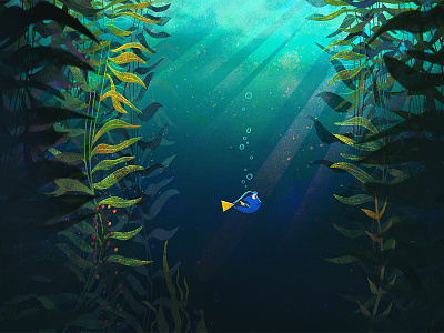 Just Keep Swimming finding dory finding nemo fish illustration kelp ocean pixar seaweed water