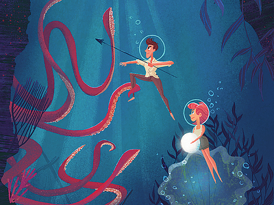 Save The Date illustration invite octopus pulp squid underwater wedding