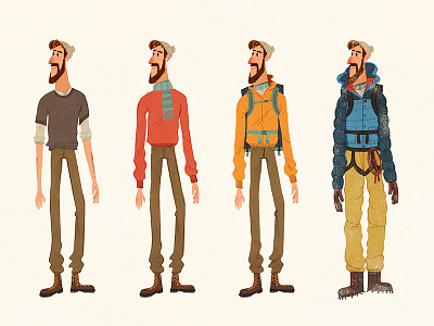 The Mountaineer character. hiking climbing illustration man winter