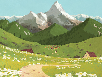 The town field illustration mountain town