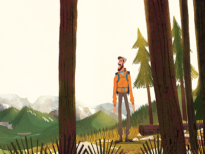 The hike character grass hiking illustration mountain
