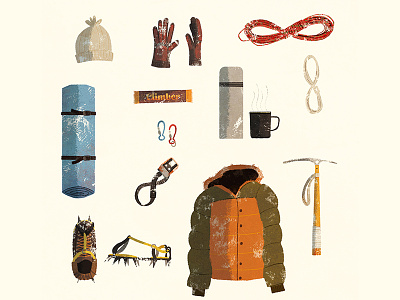 Gear coffee gear hiking illustration jacket layout rope