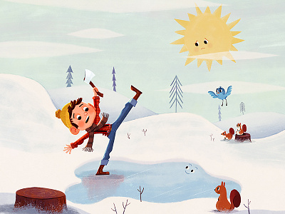 Strong Jack bird boy illustration lumberjack squirrel sun winter