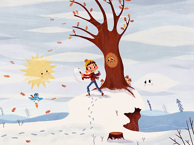 Strong Jack 2 bird boy illustration lumberjack squirrel sun tree winter