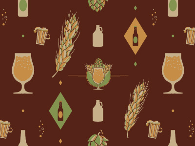 Beer Pattern beer bubbles glass grain hops icons illustration pattern