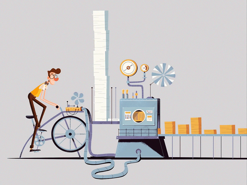 Print Together animation cycling illustration printer steam punk