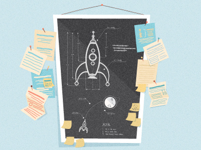 Day Trip blueprint chalkboard illustration notes rocket space
