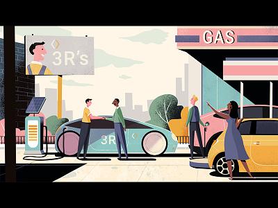 Recharge animation background design electric car future gas station illustration