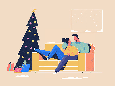 Couch Time christmas couch female illustration living room male presents relax snow