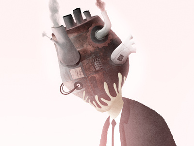 Headache head heart illustration machine pipe smoke texture