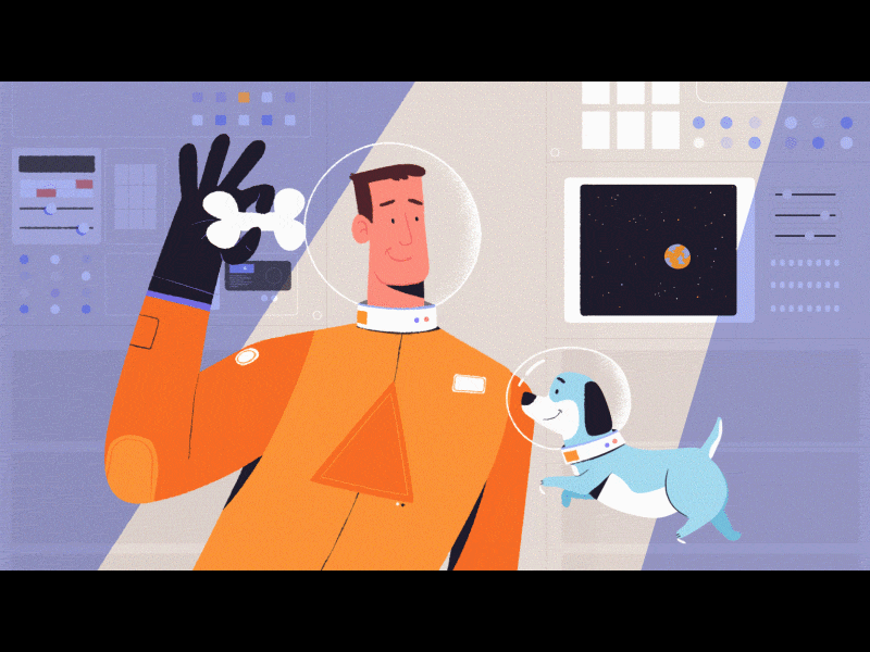 Good Boy 2d animation animation dog fetch illustration mograph scifi space