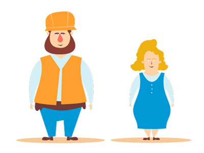 perfect match? characters chunky fat female hair helmet male office lady round warehouse worker