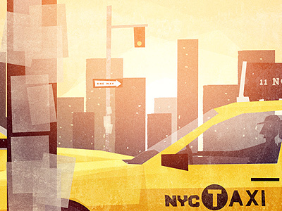 Scene 02 NYC cab city driver glow illustration man new york nyc one way paper pole stop light sunrise
