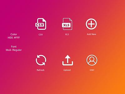 Flat Icon art csv font hex icon muli new orange red refresh typography upload user white