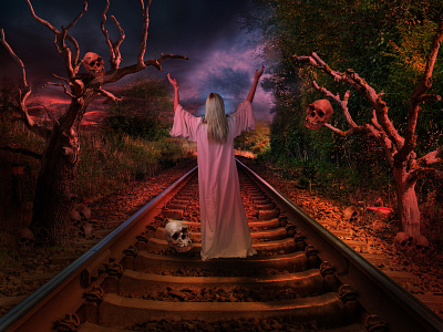 Photo manipulation accident child children design girl illustration manipulation photo photomanipulation skull study train tree