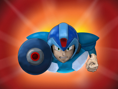 Mega man art blue design digital digital painting drawing fly hero illustration man painting red super vector