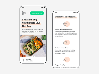 Mobile Landing Page for 8fit-Workouts and meal planner