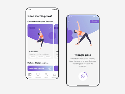 Yoga Lifestyle Studio - mobile app illustrations mobile app procreate illustration purple purple app ui ui design ux ux design yoga yoga app yoga pose yoga studio
